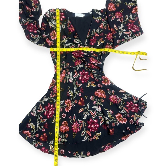 A.L.C. Annette Long Sleeve Silk Mini Dress Black Multi Color Floral Size 4 - Picture 6 of 9